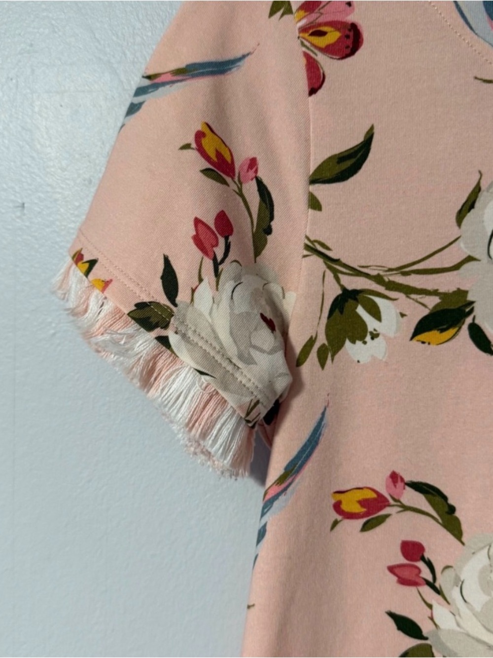 Spartina VEUC Pink Floral Short Sleeve fringe bird stretchy dress - Picture 3 of 8